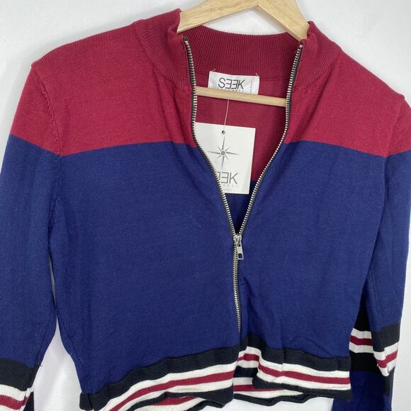 LF Seek The Label Burgundy Navy Black Crop Jacket Women's Size Medium M NWT - Picture 3 of 8